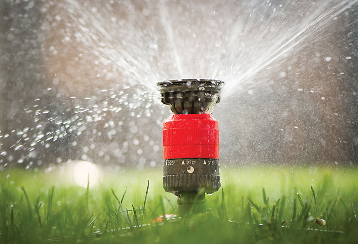 Sprinklers watering grass